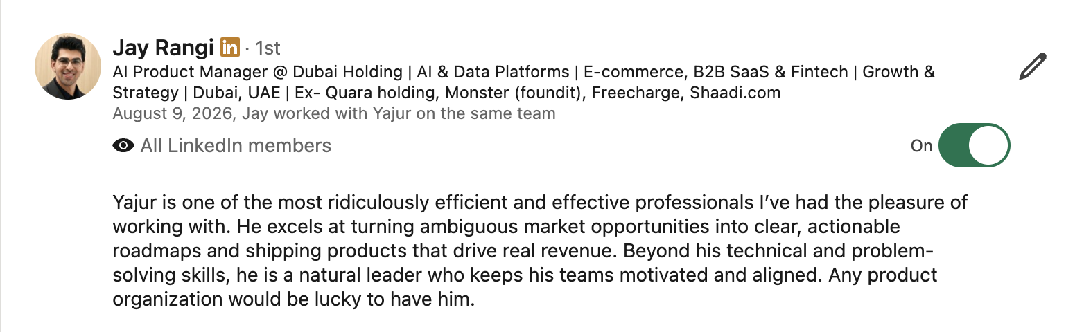 Original LinkedIn recommendation from Jay Rangi